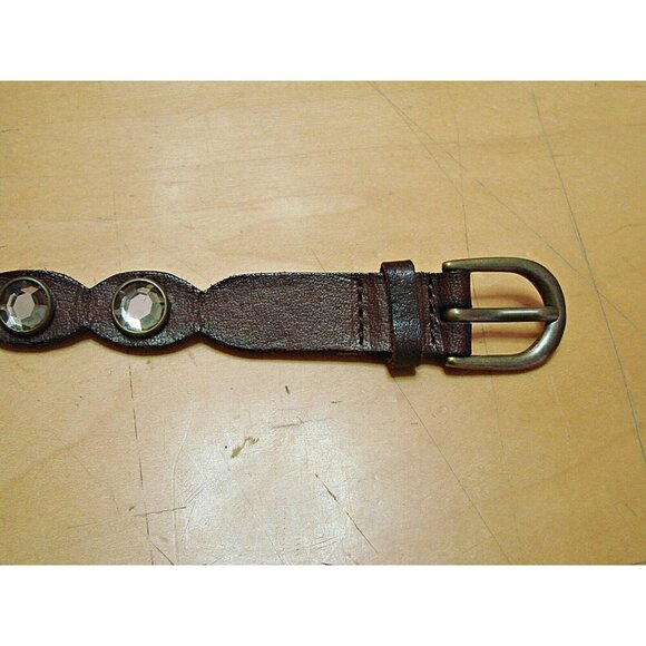 Vintage American Eagle Women Rhinestone Stud Leather Belt L-XL Brown Boho Urban - Picture 9 of 9
